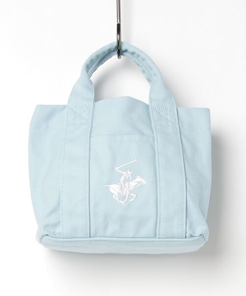 BEVERLY HILLS POLO CLUB（ビバリーヒルズポロクラブ）の「BEVERLY HILLS POLO CLUB/ビバリーヒルズポロクラブ 　16ozキャンバスロゴ入りミニトート（トートバッグ・レディース・ブラック/ベージュ系/サックスブルー/ホワイト×ネイビー/ブラウン系/ライトインディゴブルー・FREE）」の5枚目の写真