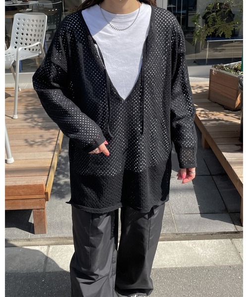 LE MORE（リモア）の「メッシュニット2wayプルオーバー（ニット/セーター・レディース・アイボリー/ブラック/ベージュ・FREE）」の12枚目の写真