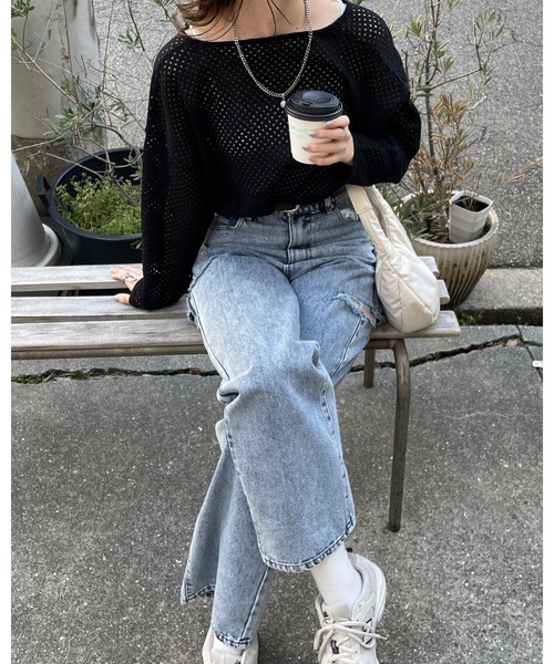 LE MORE（リモア）の「メッシュニット2wayプルオーバー（ニット/セーター・レディース・アイボリー/ブラック/ベージュ・FREE）」の15枚目の写真