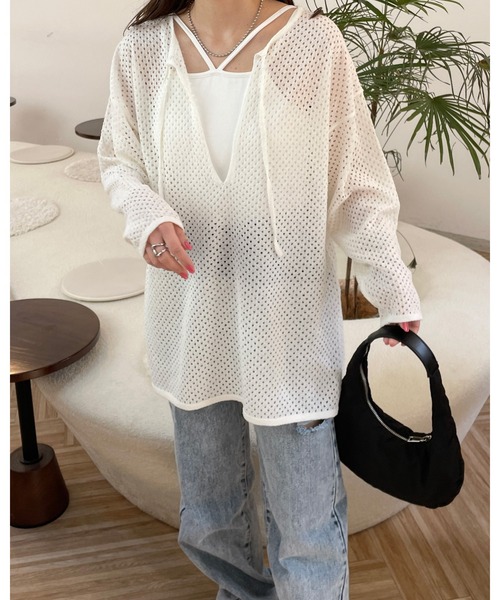 LE MORE（リモア）の「メッシュニット2wayプルオーバー（ニット/セーター・レディース・アイボリー/ブラック/ベージュ・FREE）」の20枚目の写真