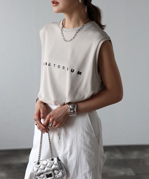 Bonjour Sagan（ボンジュールサガン）の「MORATORIUMコットンフレンチスリーブT（Tシャツ/カットソー・レディース・ライトベージュ/オフホワイト/チャコールグレー・FREE）」の3枚目の写真