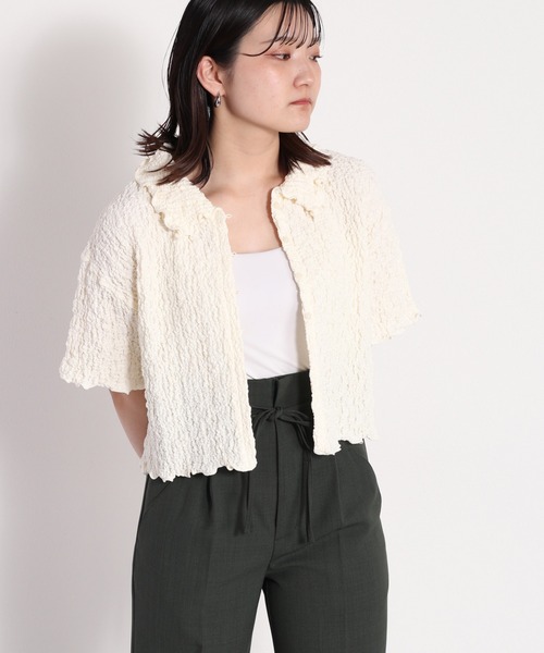 cepo（セポ）の「フクレジャガードエリツキカーディガン（カーディガン/ボレロ・レディース・オフホワイト/ブラック/ブルー・FREE）」の2枚目の写真