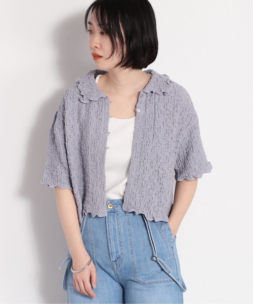 cepo（セポ）の「フクレジャガードエリツキカーディガン（カーディガン/ボレロ・レディース・オフホワイト/ブラック/ブルー・FREE）」の3枚目の写真