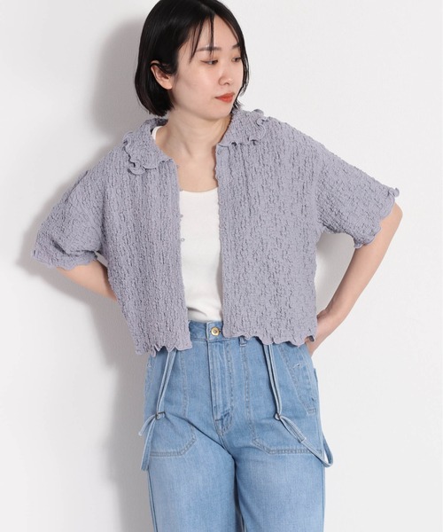 cepo（セポ）の「フクレジャガードエリツキカーディガン（カーディガン/ボレロ・レディース・オフホワイト/ブラック/ブルー・FREE）」の4枚目の写真