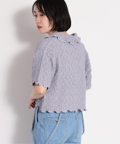 cepo（セポ）の「フクレジャガードエリツキカーディガン（カーディガン/ボレロ・レディース・オフホワイト/ブラック/ブルー・FREE）」の7枚目の写真