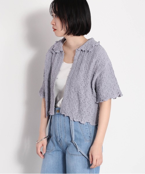 cepo（セポ）の「フクレジャガードエリツキカーディガン（カーディガン/ボレロ・レディース・オフホワイト/ブラック/ブルー・FREE）」の5枚目の写真