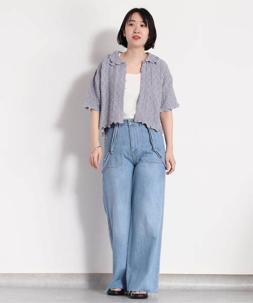 cepo（セポ）の「フクレジャガードエリツキカーディガン（カーディガン/ボレロ・レディース・オフホワイト/ブラック/ブルー・FREE）」の9枚目の写真