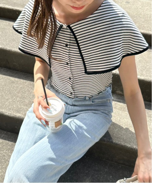 OLIVE des OLIVE(オリーブデオリーブ)の「ビッグカラープルオーバー 1031060390(Tシャツ/カットソー・レディース・オフホワイト/ブラック系その他/ブラック・FREE)」の11枚目の写真
