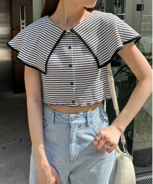 OLIVE des OLIVE(オリーブデオリーブ)の「ビッグカラープルオーバー 1031060390(Tシャツ/カットソー・レディース・オフホワイト/ブラック系その他/ブラック・FREE)」の15枚目の写真