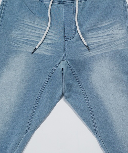 SOMEDIFF（サムディフ）の「【SOMEDIFF】カットデニムジョガーパンツ メンズ スウェットスキニー イージーパンツ ジャージ素材 スリム ジーンズ 春服 冬服（デニムパンツ・メンズ・インディゴブルー/ブラック/ブルー/ダークブラック/グレー・M/L/XL/XXL）」の7枚目の写真