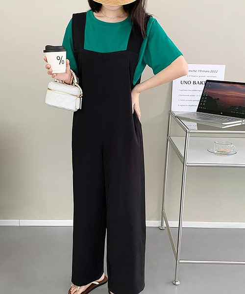 Girly Doll（ガーリードール）の「ワイドサロペットパンツ（サロペット/オーバーオール・レディース・ブルー/ブラック・M/L）」の4枚目の写真