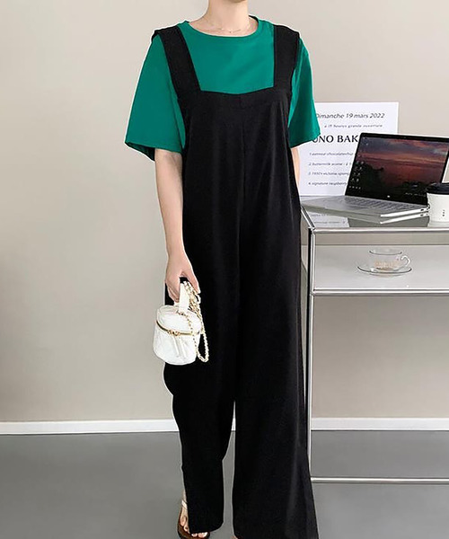 Girly Doll（ガーリードール）の「ワイドサロペットパンツ（サロペット/オーバーオール・レディース・ブルー/ブラック・M/L）」の6枚目の写真