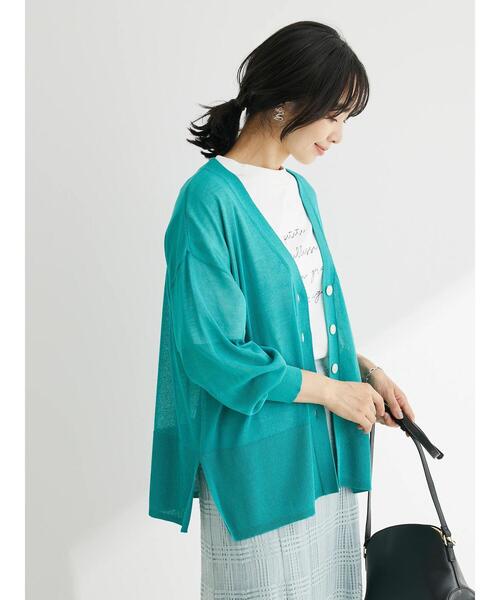 Green　Parks（グリーンパークス）の「接触冷感Vネックカーデ（カーディガン/ボレロ・レディース・ブルーグリーン/パープル/ダークネイビー/ホワイト・FREE）」の6枚目の写真
