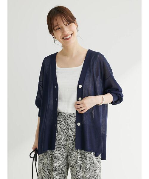 Green　Parks（グリーンパークス）の「接触冷感Vネックカーデ（カーディガン/ボレロ・レディース・ブルーグリーン/パープル/ダークネイビー/ホワイト・FREE）」の7枚目の写真