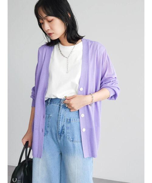 Green　Parks（グリーンパークス）の「接触冷感Vネックカーデ（カーディガン/ボレロ・レディース・ブルーグリーン/パープル/ダークネイビー/ホワイト・FREE）」の8枚目の写真