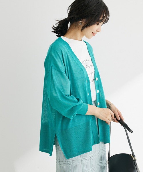 Green　Parks（グリーンパークス）の「接触冷感Vネックカーデ（カーディガン/ボレロ・レディース・ブルーグリーン/パープル/ダークネイビー/ホワイト・FREE）」の2枚目の写真