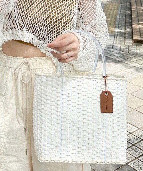 Kastane（カスタネ）の「タイパイピングカゴBAG（かごバッグ・レディース・ブラウン/サックスブルー/ピンク/アイボリー/ミント・FREE）」の2枚目の写真