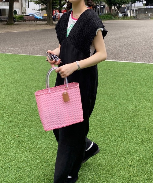 Kastane（カスタネ）の「タイパイピングカゴBAG（かごバッグ・レディース・ブラウン/サックスブルー/ピンク/アイボリー/ミント・FREE）」の7枚目の写真