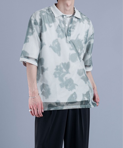 Ellno Loset（エルノロゼット）の「メッシュフラワーポロシャツ（Tシャツ/カットソー・メンズ・ブルー/ネイビー/グレー・MEDIUM/LARGE/SMALL）」の2枚目の写真