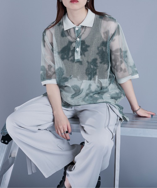 Ellno Loset（エルノロゼット）の「メッシュフラワーポロシャツ（Tシャツ/カットソー・メンズ・ブルー/ネイビー/グレー・MEDIUM/LARGE/SMALL）」の19枚目の写真