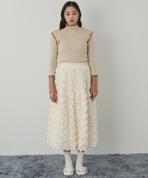 袖ドット切替メローリブニット（ニット/セーター）｜paravion