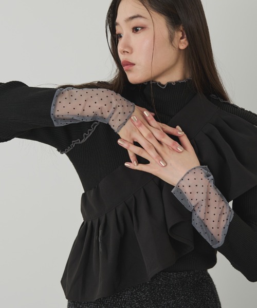 paravion(パラビオン)の「袖ドット切替メローリブニット(ニット/セーター・レディース・チャコールグレー/ブラック/アイボリー・FREE)」の6枚目の写真