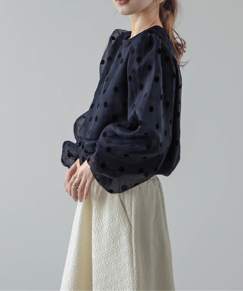 AMELY（エミリー）の「フロッキードット柄トップス（その他トップス・レディース・ブラック/ネイビー/オフホワイト・フリー）」の4枚目の写真