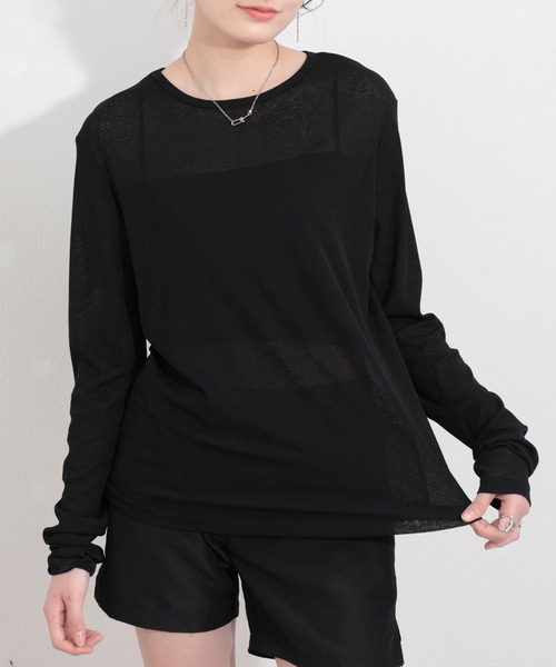 Mal.黒 極上シアー長袖38 セール】[AIKIMANIA]長袖シアートップス（Tシャツ/カットソー