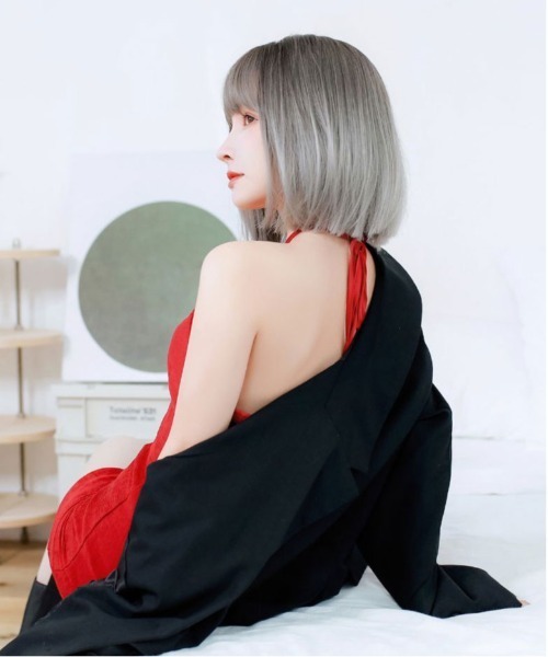 Port（ポート）の「【 フルウィッグ 】 ガーリーフラットボブ / ストレートボブ / フラットバング（ウィッグ・レディース・ブラック×ベージュ/ブラック×グレー/ブラック×ブルー/ピンク・FREE）」の21枚目の写真