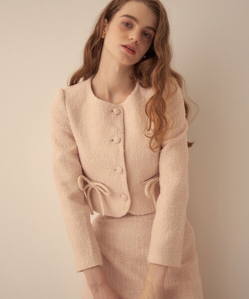 DEICY（デイシー）の「リボンツイードショートジャケット（ノーカラージャケット・レディース・ピンク/オフホワイト・0/1）」の17枚目の写真