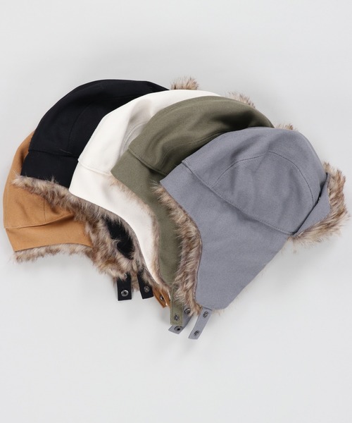 SPINNS（スピンズ）の「無地アビエーター ダック地パイロットキャップ（キャップ・メンズ・キャメル/カーキ/ブラック/オフホワイト/グレー・ONESIZE）」の7枚目の写真