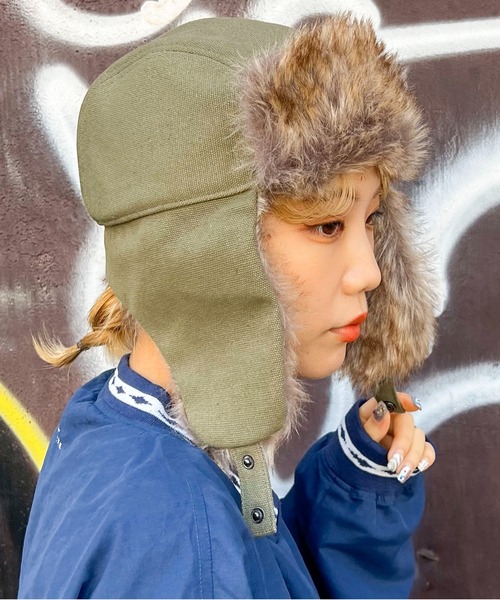 SPINNS（スピンズ）の「無地アビエーター ダック地パイロットキャップ（キャップ・メンズ・キャメル/カーキ/ブラック/オフホワイト/グレー・ONESIZE）」の15枚目の写真