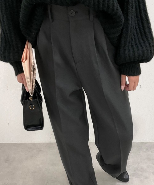 nouvellemoi（ヌーベルモイ）の「ハイウエストウールライクカラータックスラックス（スラックス・レディース・ブラック/ブラウン系その他/アイボリー/グレー・M/L/S）」の14枚目の写真