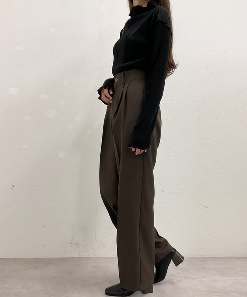 nouvellemoi（ヌーベルモイ）の「ハイウエストウールライクカラータックスラックス（スラックス・レディース・ブラック/ブラウン系その他/アイボリー/グレー・M/L/S）」の15枚目の写真