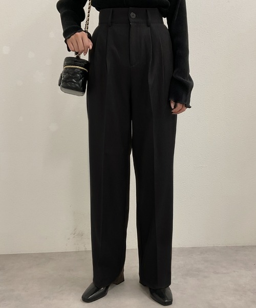 セール】ハイウエストウールライクカラータックスラックス（スラックス