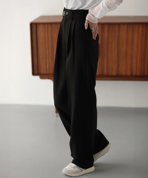 nouvellemoi（ヌーベルモイ）の「ハイウエストウールライクカラータックスラックス（スラックス・レディース・ブラック/ブラウン系その他/アイボリー/グレー・M/L/S）」の7枚目の写真