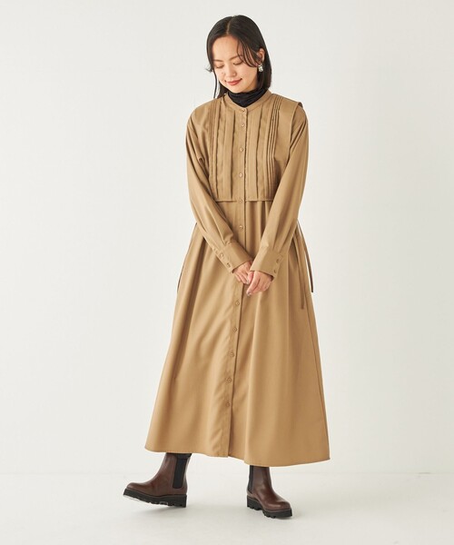 SHIPS Colors(シップス カラーズ)の「SHIPS Colors:〈手洗い可能〉TR レイヤード シャツ ワンピース◇(ワンピース・レディース・ベージュ/ダークグレー/ネイビー/グレー/イエロー・ONE SIZE)」の3枚目の写真