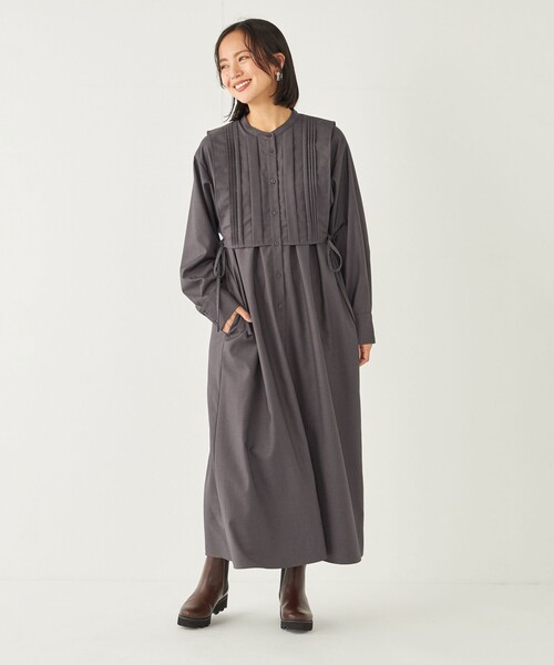 SHIPS Colors(シップス カラーズ)の「SHIPS Colors:〈手洗い可能〉TR レイヤード シャツ ワンピース◇(ワンピース・レディース・ベージュ/ダークグレー/ネイビー/グレー/イエロー・ONE SIZE)」の2枚目の写真