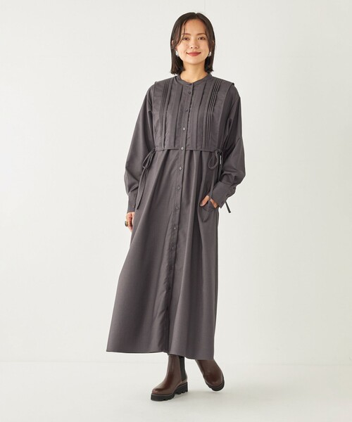 ♦本日限り特別価格♦❈アートプリント ❈ワンピース グレー 黒）Xラインタックのロングワンピース（ワンピース）｜CAWAII