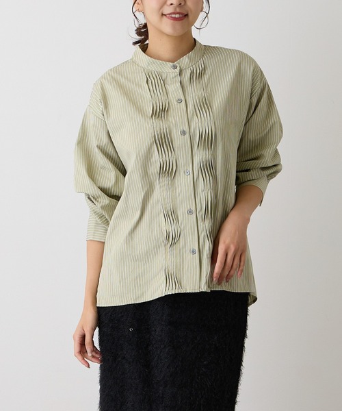 OWLSPALE（オールズペール）の「ストライプピンタックシャツ（シャツ/ブラウス・レディース・ライトベージュ/カーキ/アイボリー・FREE）」の3枚目の写真