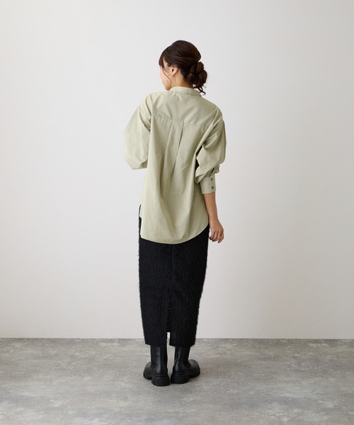 OWLSPALE（オールズペール）の「ストライプピンタックシャツ（シャツ/ブラウス・レディース・ライトベージュ/カーキ/アイボリー・FREE）」の9枚目の写真