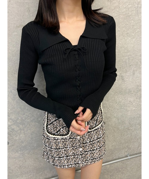 PHILLY（フィリー）の「WC/レースアップエリツキニット（ニット/セーター・レディース・ブラウン/グレー/ブラック・FREE）」の2枚目の写真