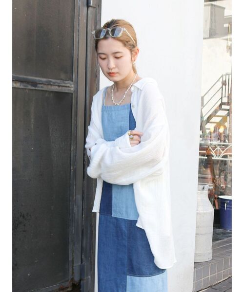 Ungrid（アングリッド）の「楊柳ビッグルーズシャツ（シャツ/ブラウス・レディース・イエロー/オフホワイト/ブルー・FREE）」の12枚目の写真