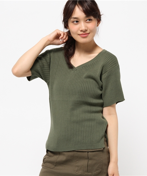 Kastane（カスタネ）の「変形リブVプルオーバー（ニット/セーター・レディース・カーキ/チャコールグレー/アイボリー・FREE）」の12枚目の写真