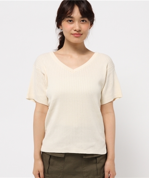 Kastane（カスタネ）の「変形リブVプルオーバー（ニット/セーター・レディース・カーキ/チャコールグレー/アイボリー・FREE）」の6枚目の写真