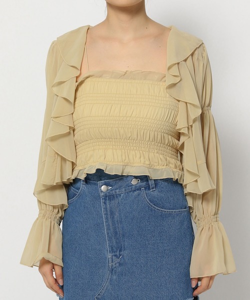 mysty woman（ミスティウーマン）の「シフォンカーデ×ビスチェSET　104483（シャツ/ブラウス・レディース・オフホワイト/モカ/ライトイエロー/ブラック・FREE）」の9枚目の写真