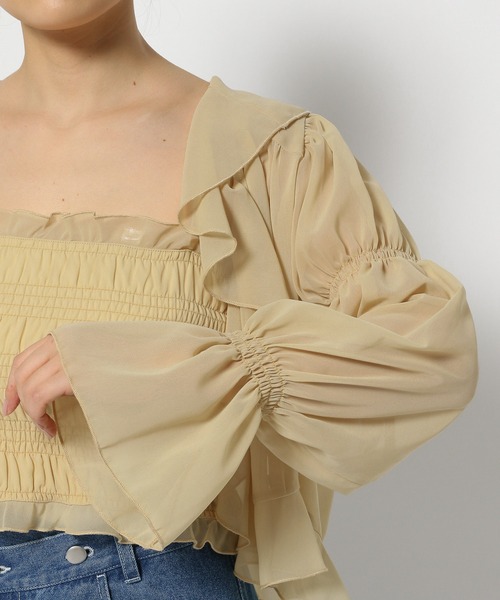 mysty woman（ミスティウーマン）の「シフォンカーデ×ビスチェSET　104483（シャツ/ブラウス・レディース・オフホワイト/モカ/ライトイエロー/ブラック・FREE）」の14枚目の写真