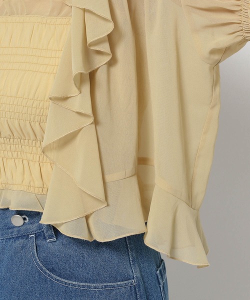 mysty woman（ミスティウーマン）の「シフォンカーデ×ビスチェSET　104483（シャツ/ブラウス・レディース・オフホワイト/モカ/ライトイエロー/ブラック・FREE）」の15枚目の写真