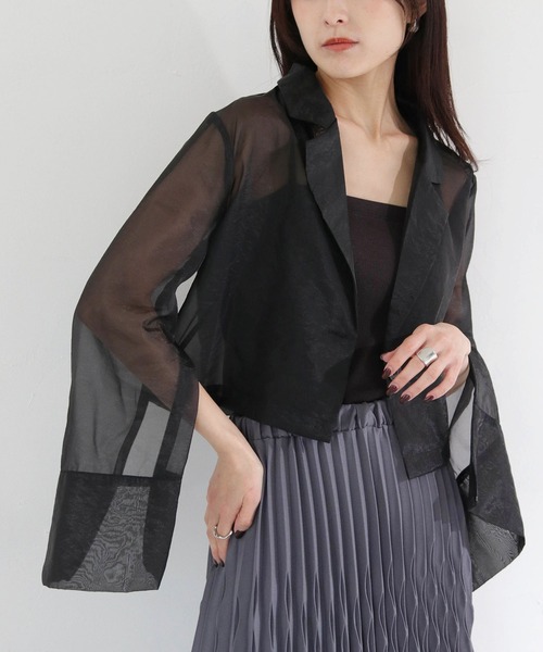 cheriella（シェリエラ）の「【cheriella】WEB限定袖スリットオーガンジージャケット（テーラードジャケット・レディース・アイボリー/ブラック・M）」の2枚目の写真
