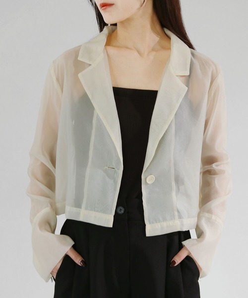 cheriella（シェリエラ）の「【cheriella】WEB限定袖スリットオーガンジージャケット（テーラードジャケット・レディース・アイボリー/ブラック・M）」の3枚目の写真